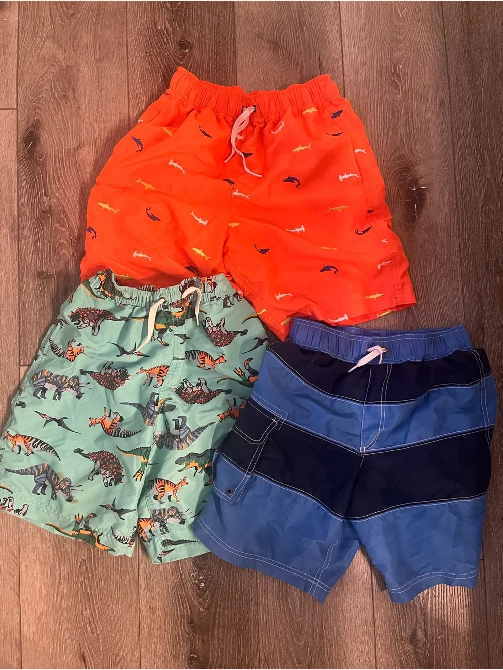 Lot 3 Boys Hanna Andersson 150 Swim Trunks Shorts Size 12 Orange Blue Shark Dino